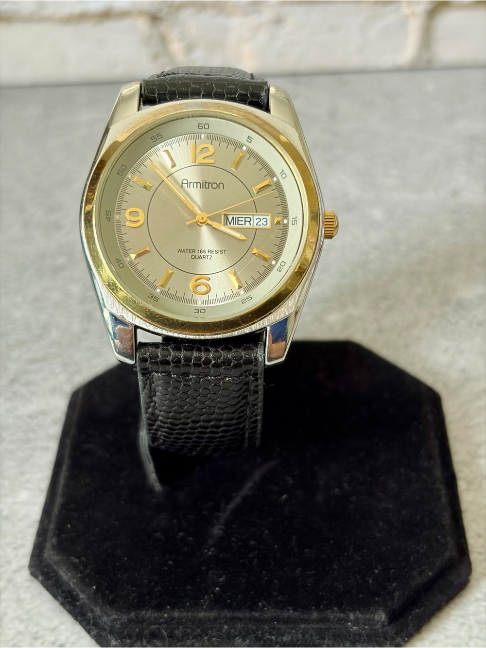 Armitron Men’s Quartz Watch Day Date Gold Silver Tone 38mm New Battery